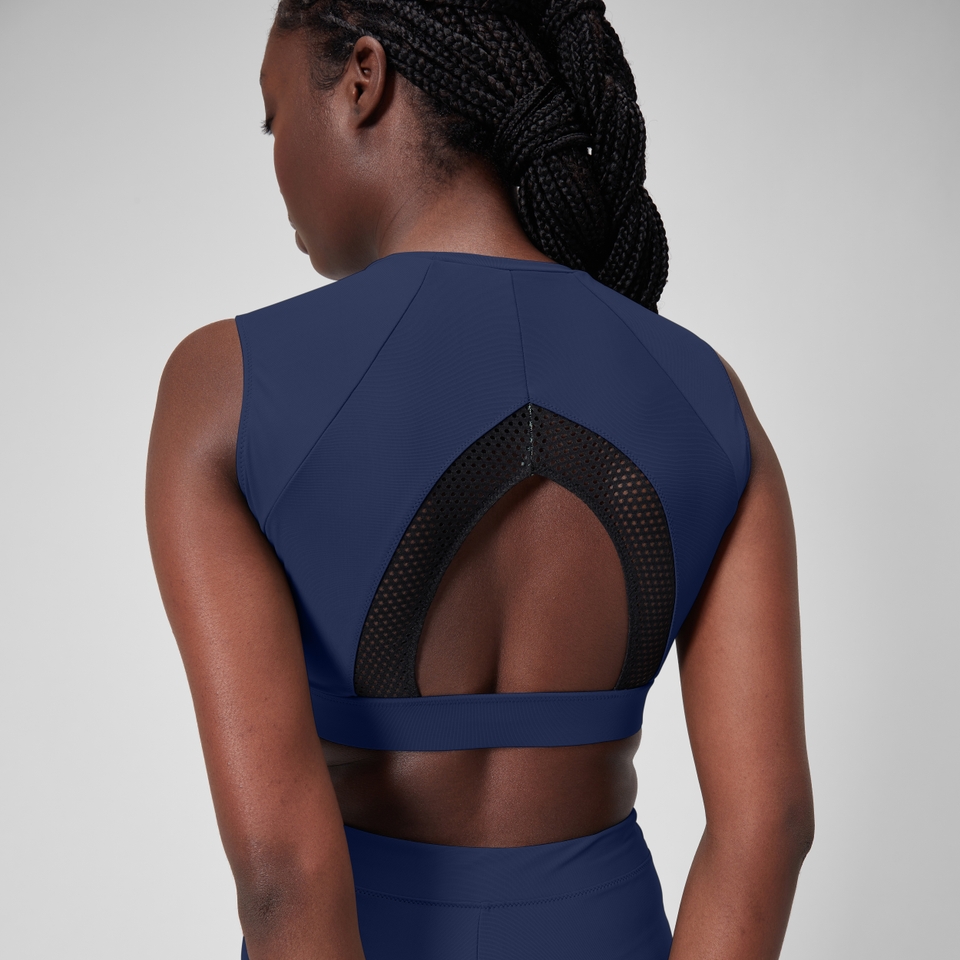 Women's Solid Bikini Top with Mesh Blue