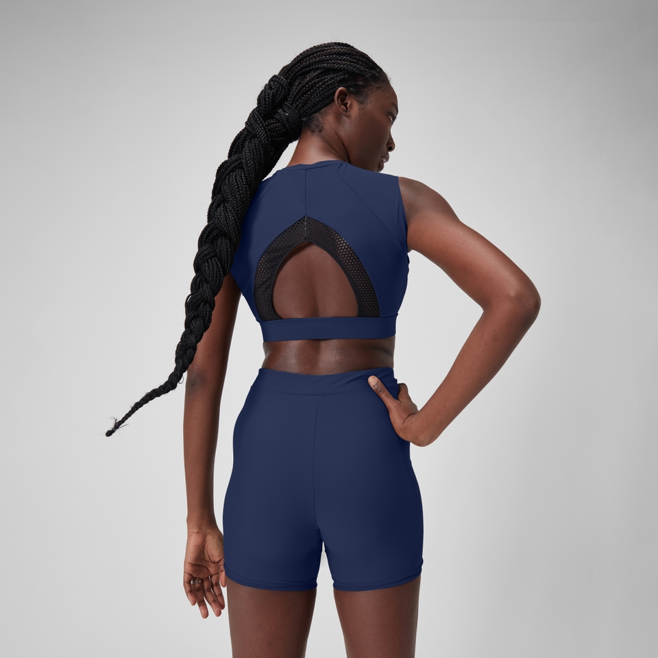 Women's Solid Bikini Top with Mesh Blue