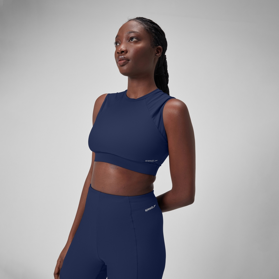 Women's Solid Bikini Top with Mesh Blue