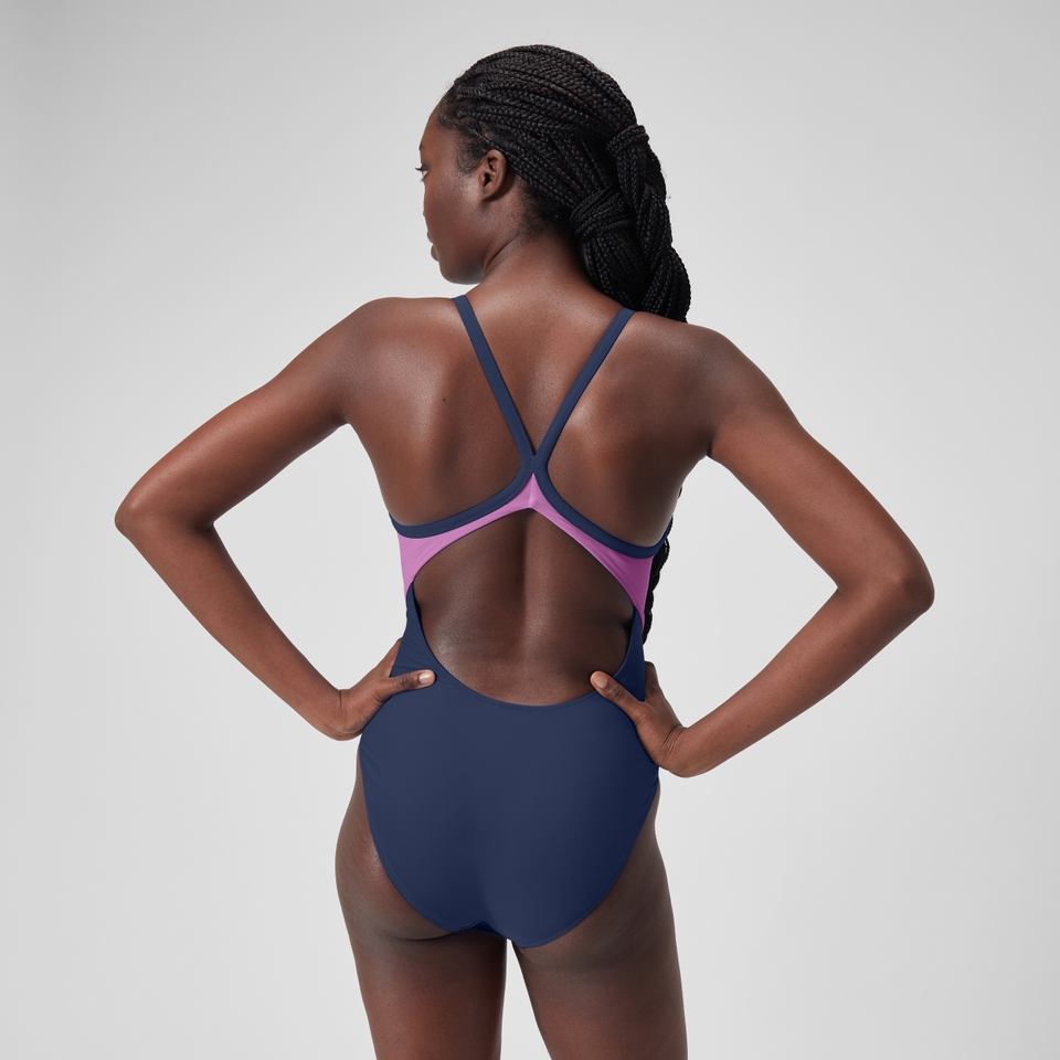 Damen Racerback Badeanzug in Colour-Block-Optik Blau