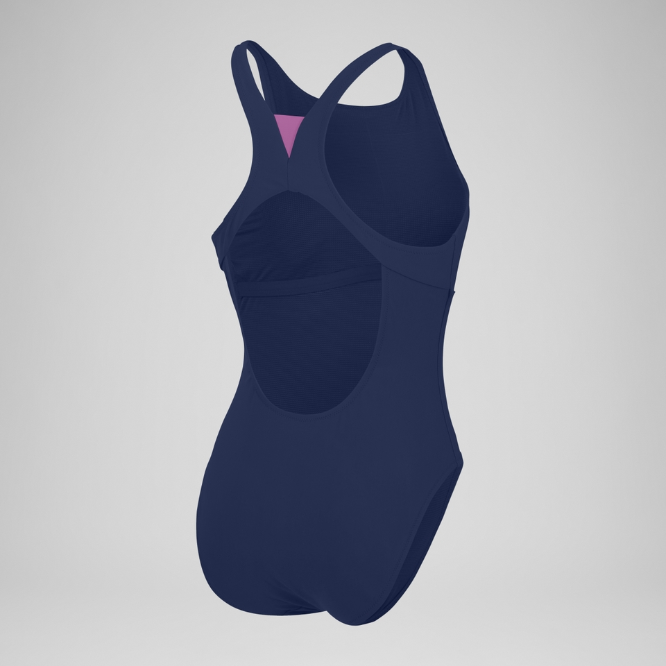 Women's Solid Highneck Swimsuit Blue