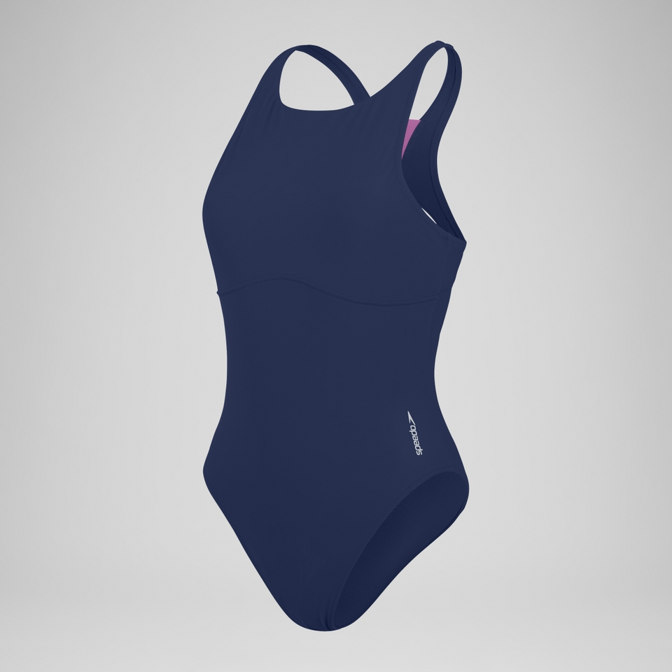 Women's Solid Highneck Swimsuit Blue