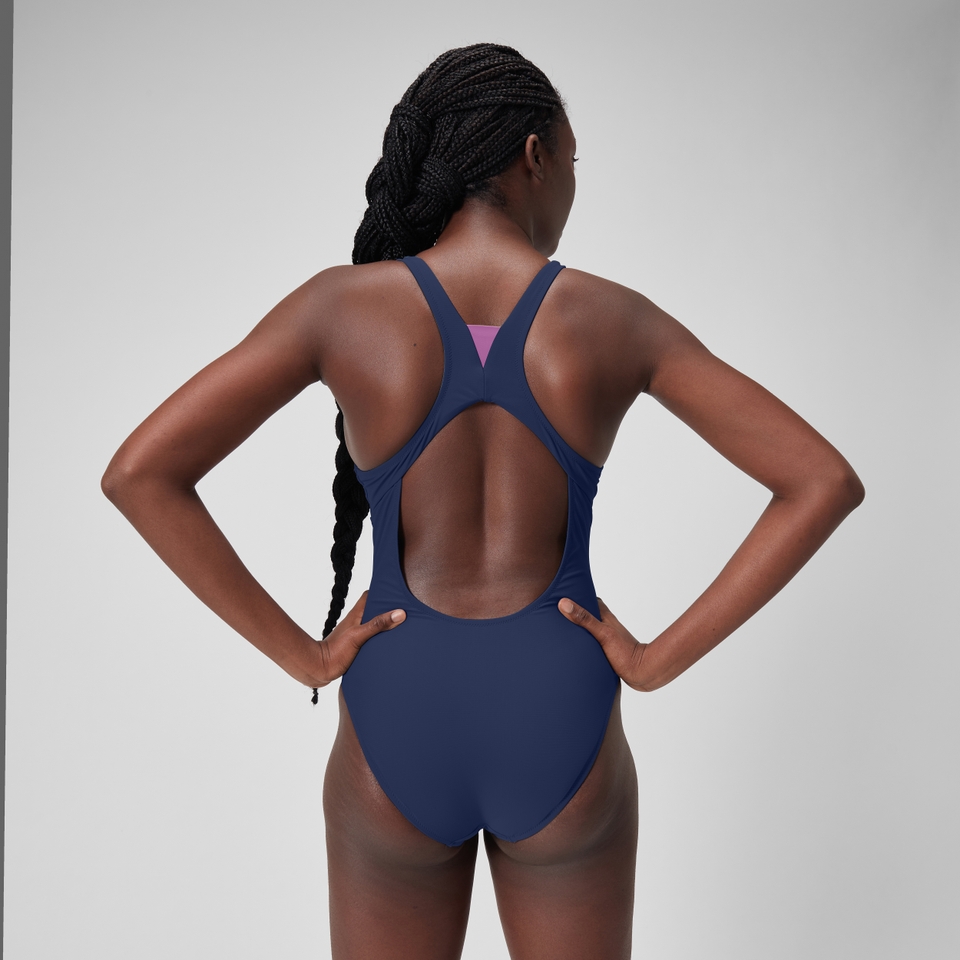 Women's Solid Highneck Swimsuit Blue