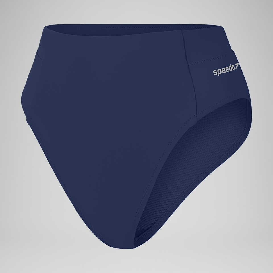 Damen Einfarbige Bikinihose mit hohem Bund Blau