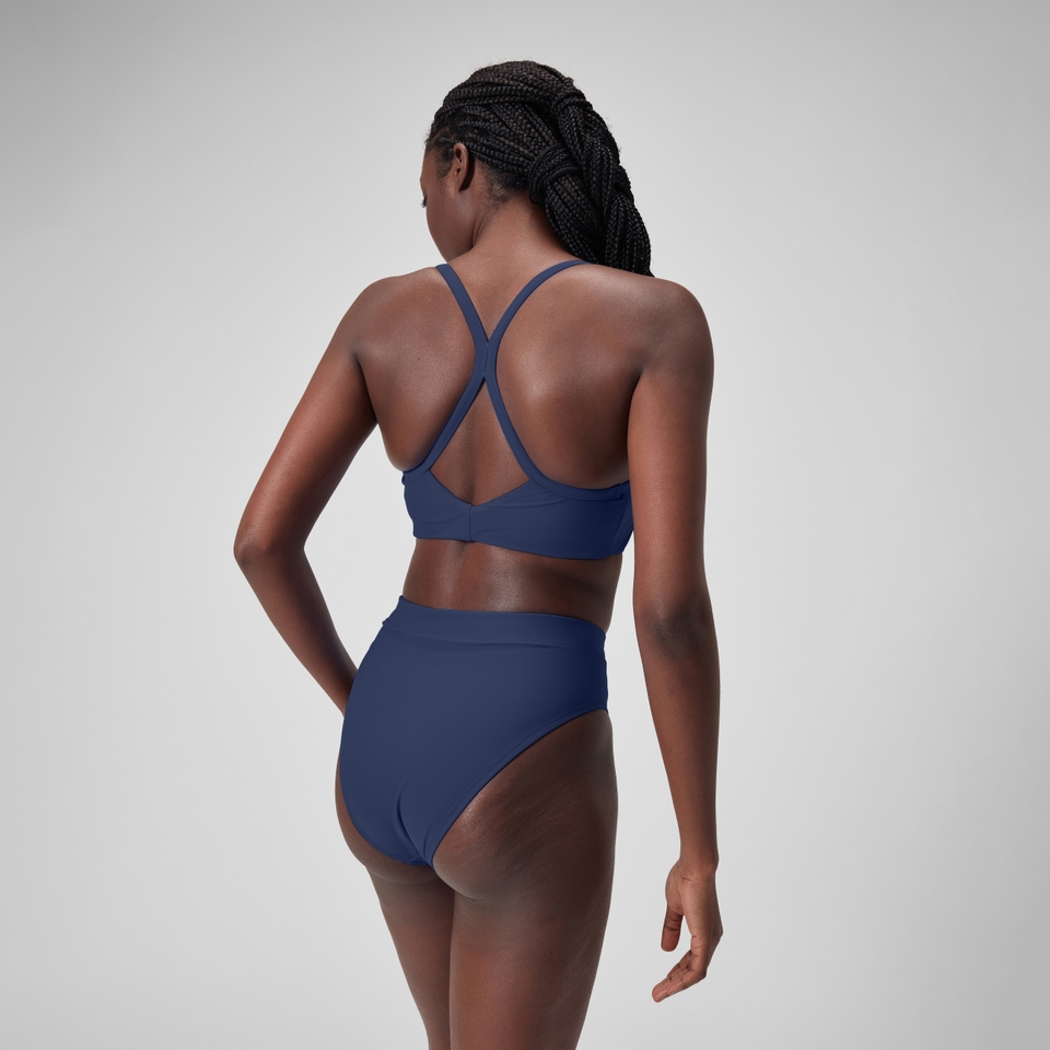 Damen Einfarbige Bikinihose mit hohem Bund Blau