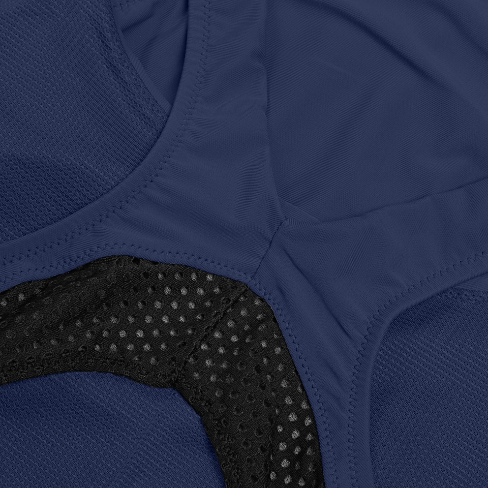Damen Einfarbiger Badeanzug mit Rundhalsausschnitt und Mesh Blau