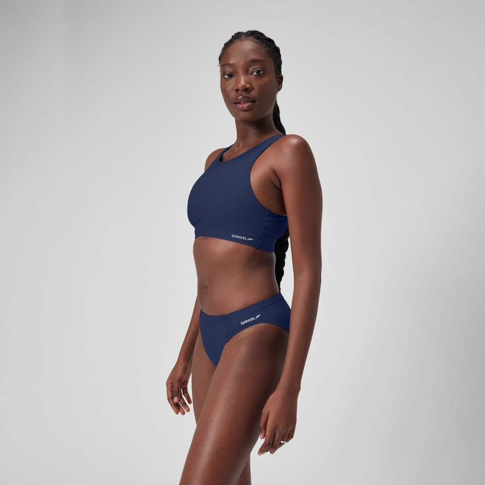 Women's Solid Bikini Top with Mesh Blue