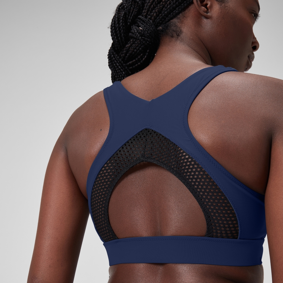 Women's Solid Bikini Top with Mesh Blue