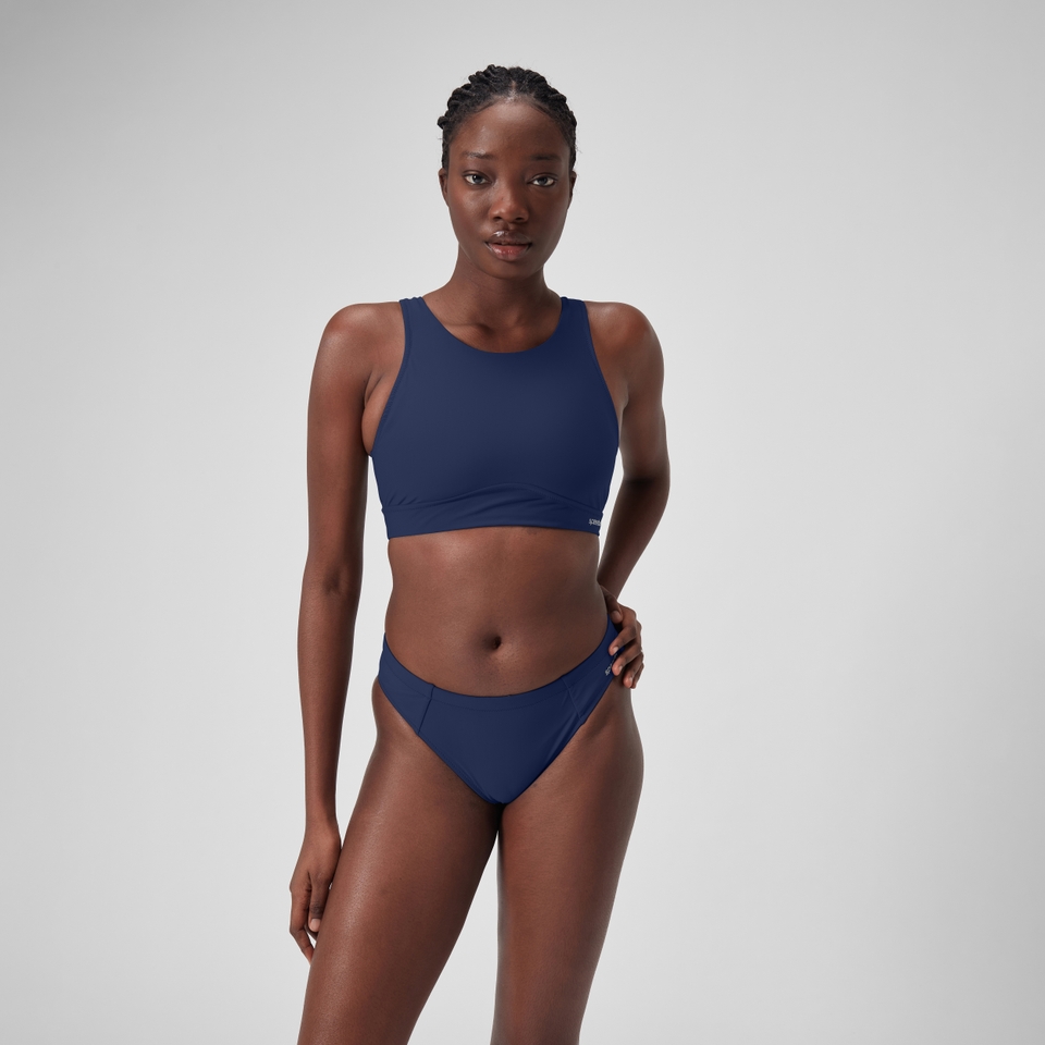 Women's Solid Bikini Top with Mesh Blue