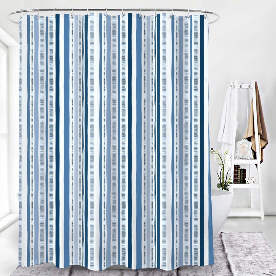Blue striped shower curtain discount