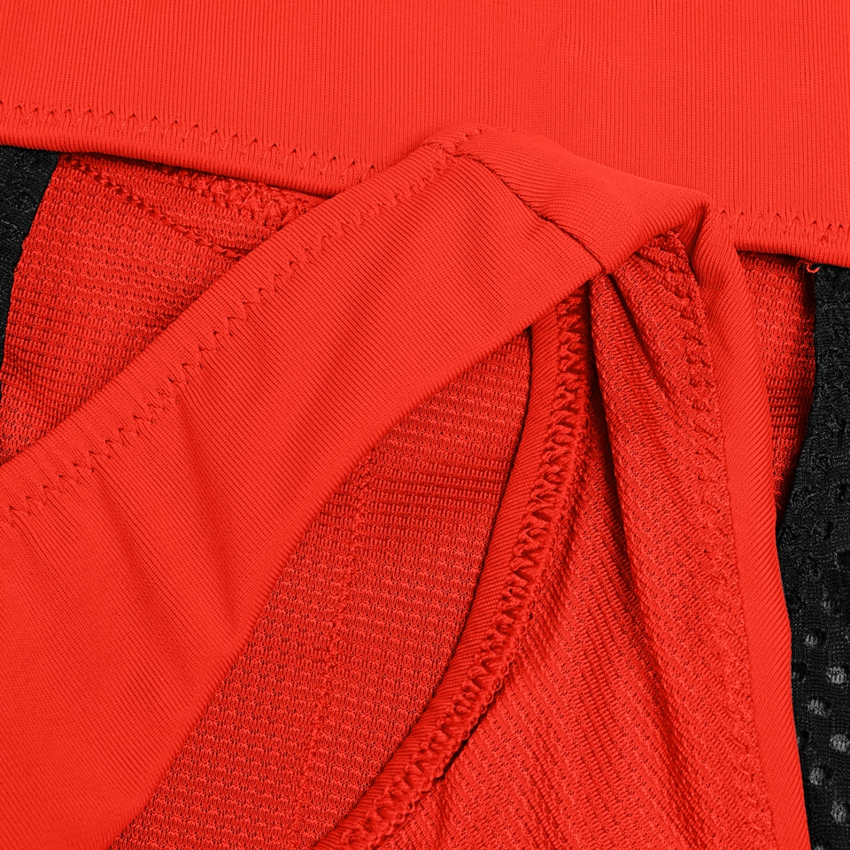 Women's Solid Highneck Top with Mesh Red