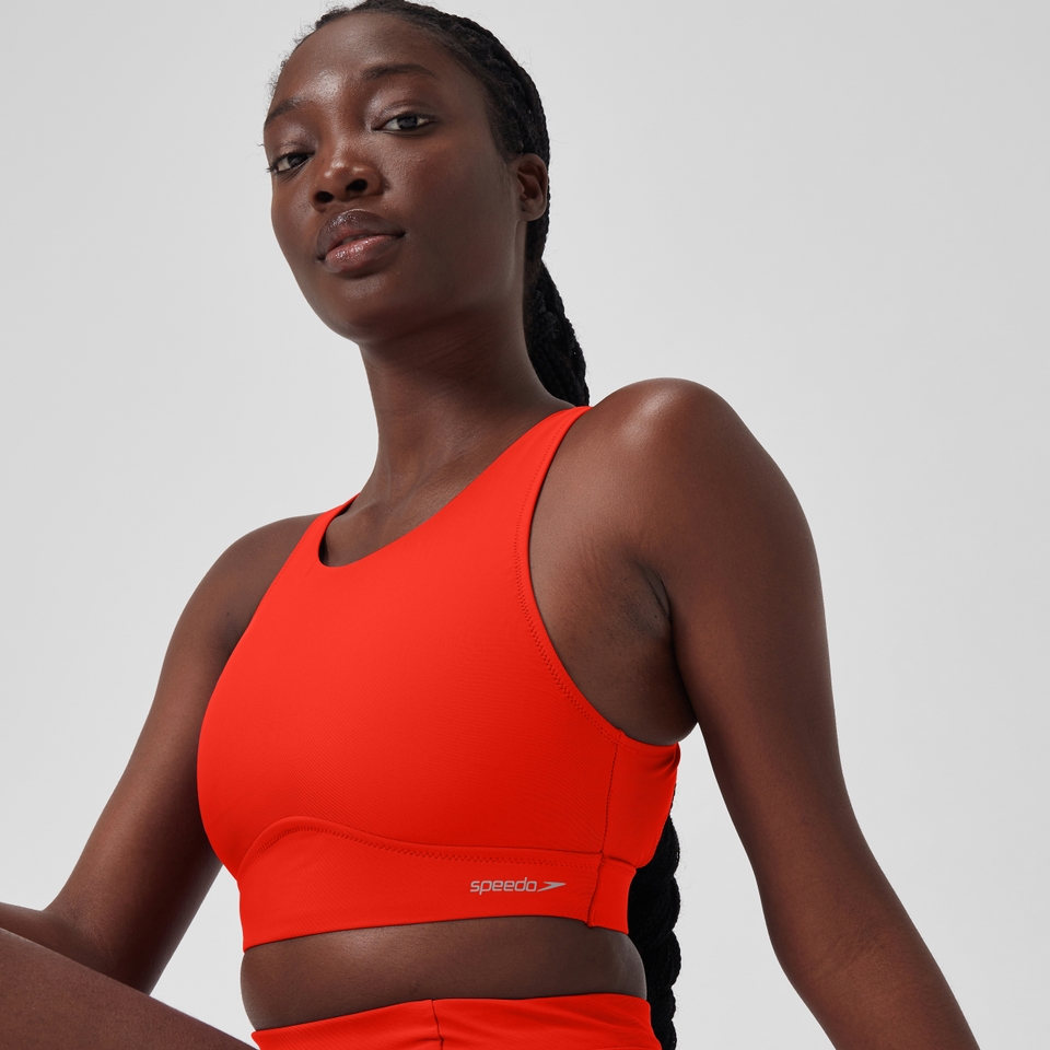 Women's Solid Highneck Top with Mesh Red