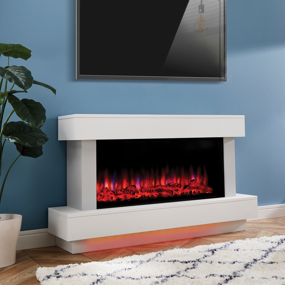 Suncrest Bourne Electric Fireplace Suite with Remote Control & Flat to Wall Fitting - White