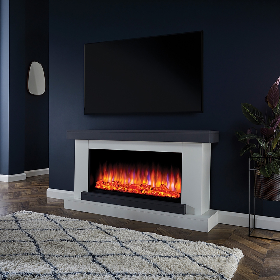 Suncrest Colorado Electric Fireplace Suite with Remote Control & Flat to Wall Fitting - White