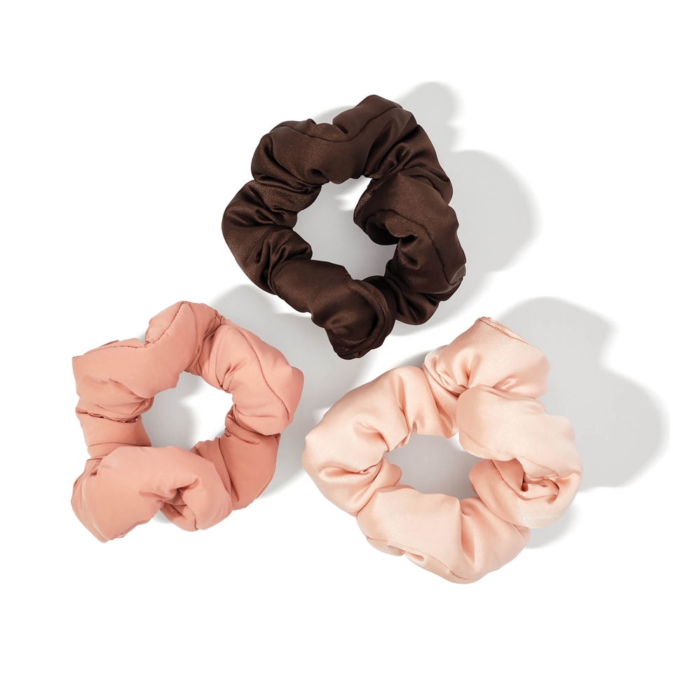 Kitsch Recycled Fabric Puffy Scrunchies 3 Piece Set - Rosewood