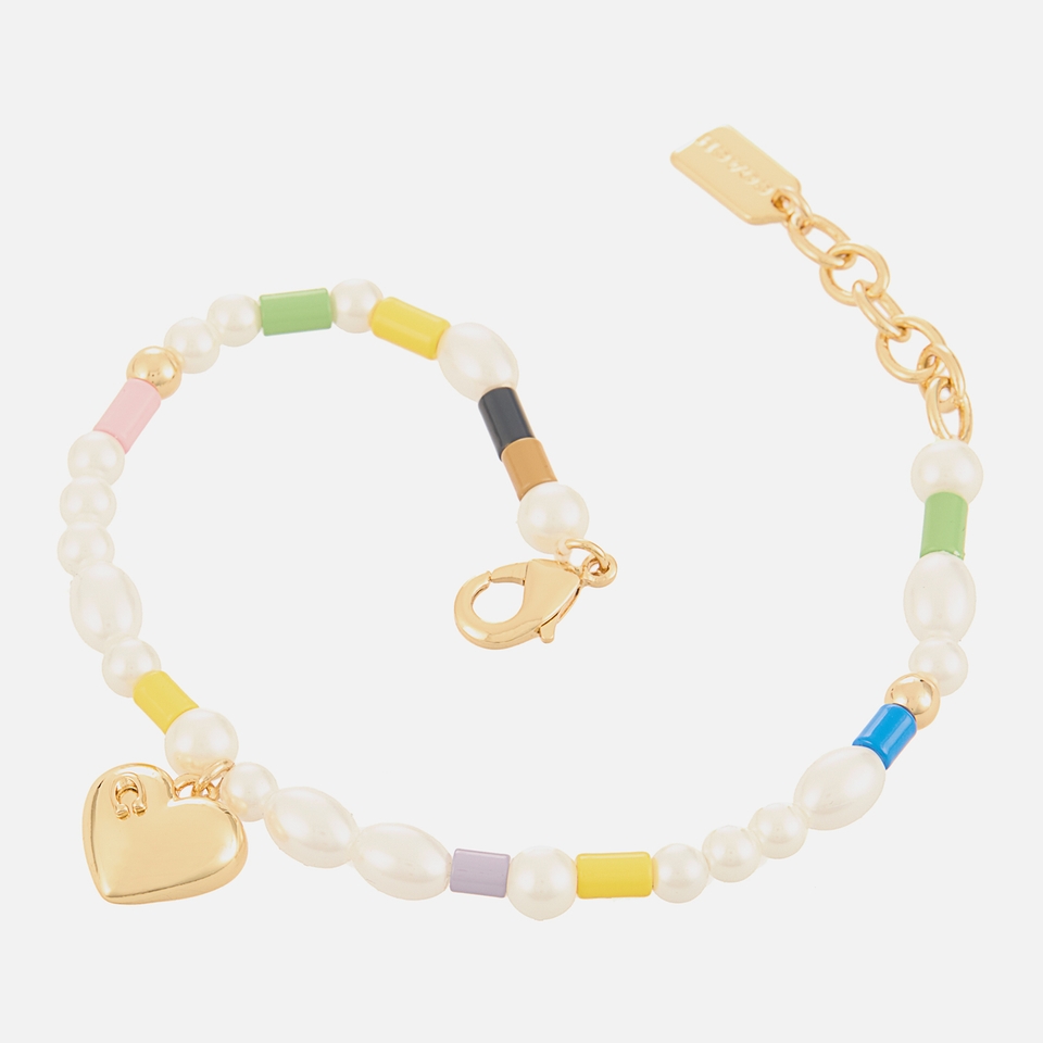Coach Pearl Heart Flex Gold-Plated Bead Bracelet