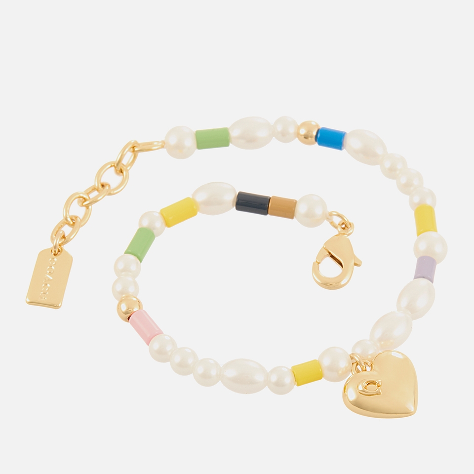 Coach Pearl Heart Flex Gold-Plated Bead Bracelet