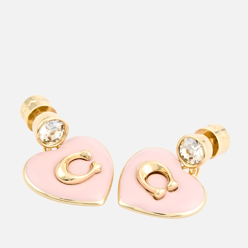 Coach Heart Drop Gold-Plated Enamel and Crystal Earrings
