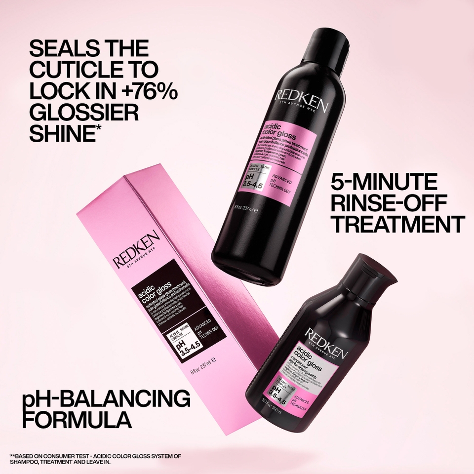 Redken Acidic Color Gloss Shampoo 300ml, Activated Glass Gloss Treatment 237ml and Conditioner 300ml