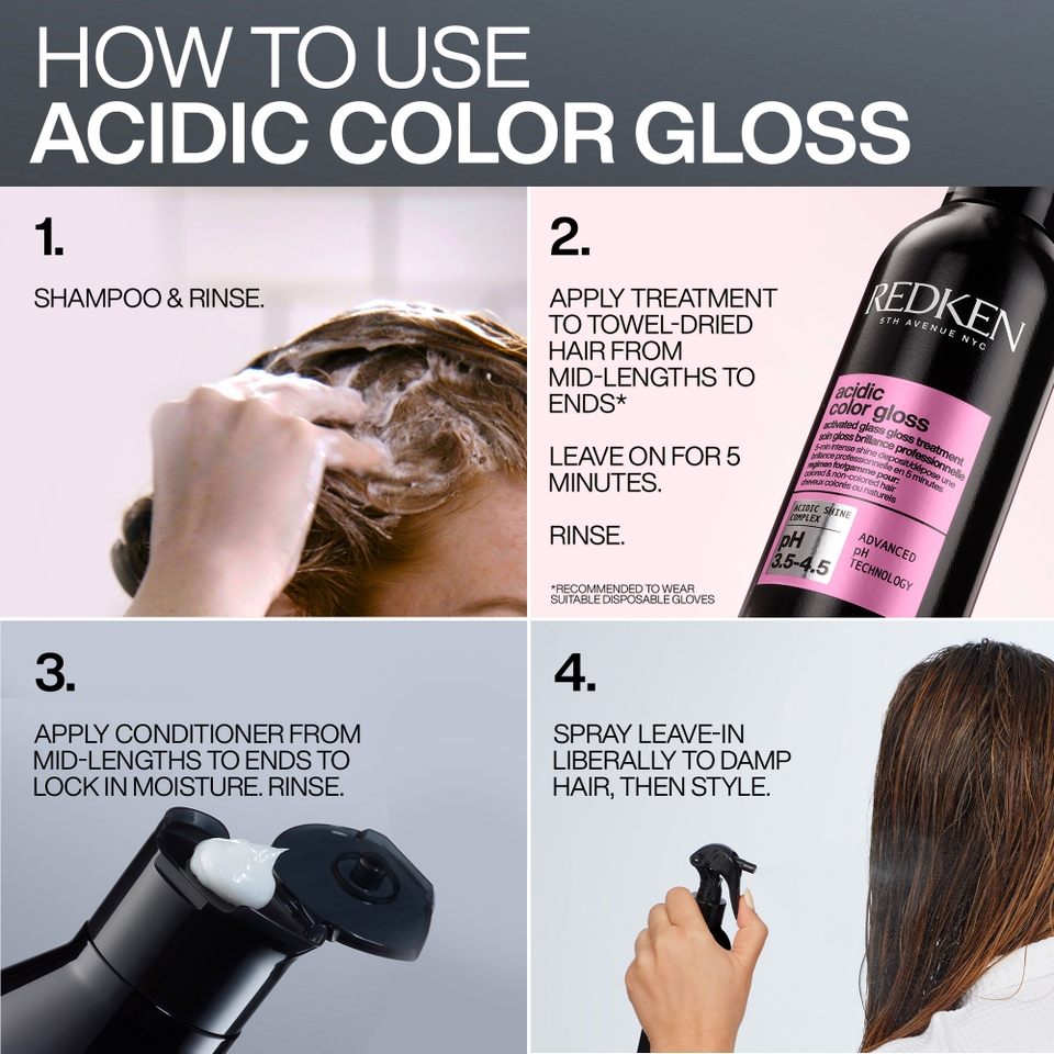 Redken Acidic Color Gloss Shampoo 300ml, Activated Glass Gloss Treatment 237ml and Conditioner 300ml