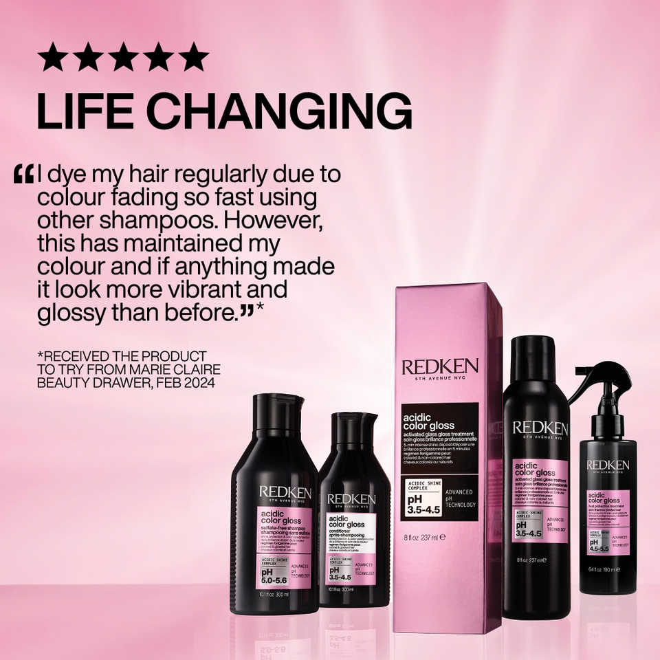 Redken Acidic Color Gloss Sulphate-Free Shampoo 300ml, Glass Gloss Treatment 237ml, Conditioner 300ml & Leave-in Treatment 190ml