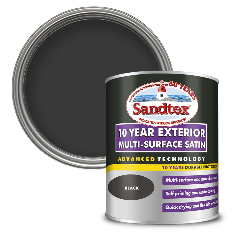 Sandtex 10 Year Multi Surface Satin Paint Black - 750ml