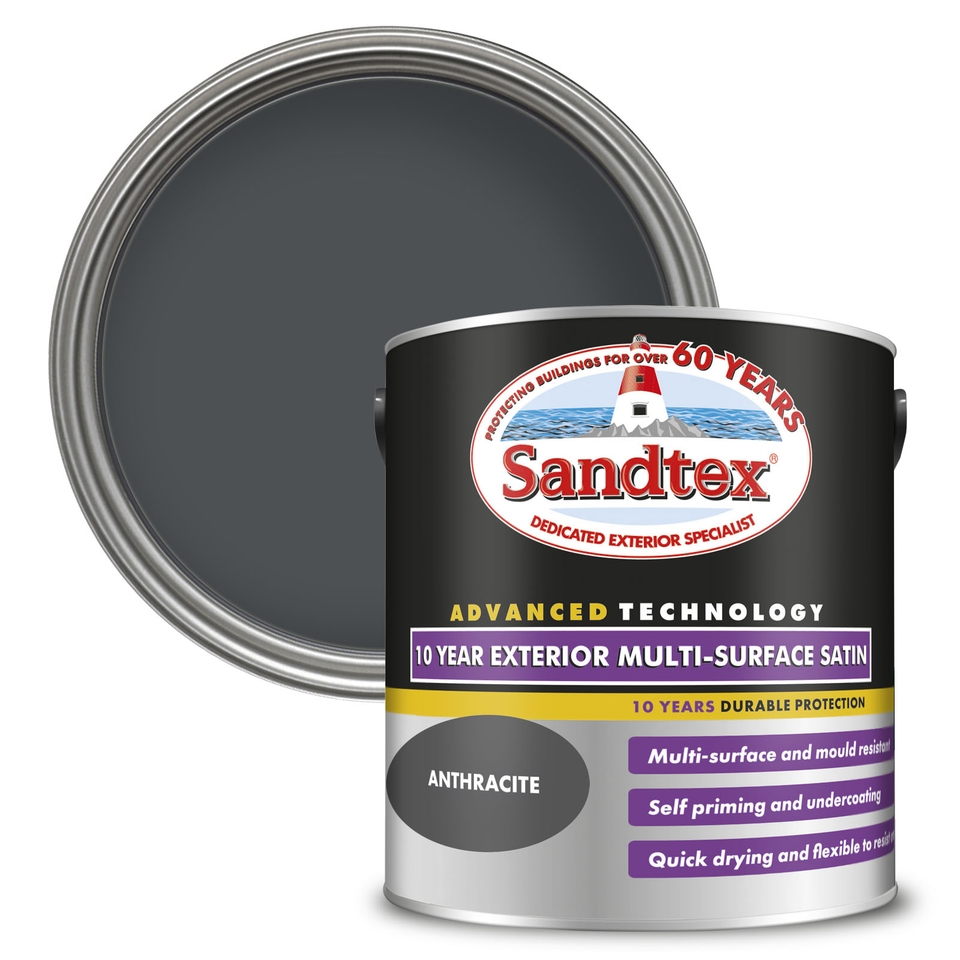 Sandtex 10 Year Multi Surface Satin Paint Anthracite - 2.5L