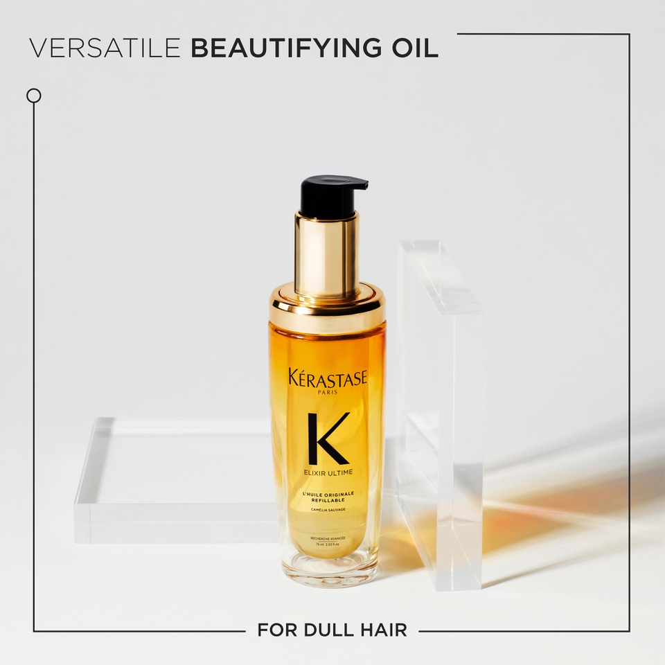 Kérastase Elixir Ultime L'Huile Originale Hair Oil 75ml for all hair types with FREE Mini Deluxe Chroma Absolu Shampoo 30ml and Mask 30ml Duo