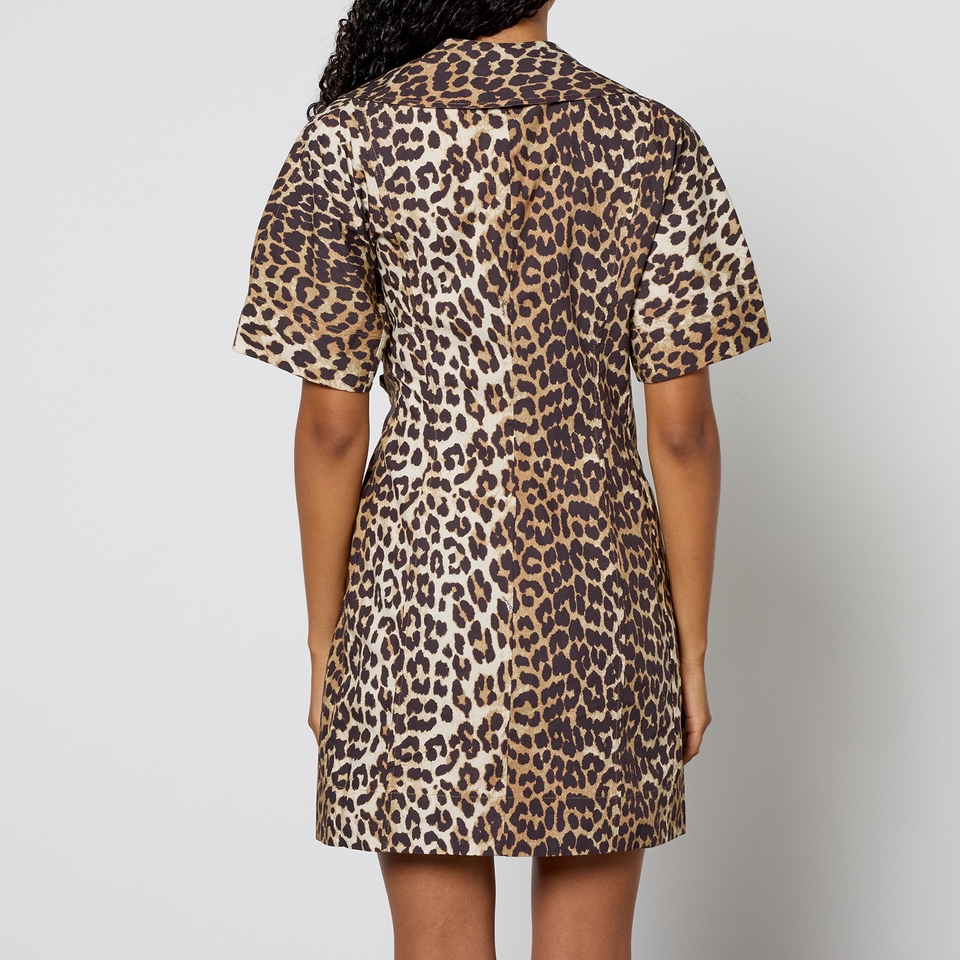 ワンピース GANNI LEOPARD PRINT COTTON POPLIN MINI DRESS Leopard Leopard Cotton Poplin Mini Dress | GANNI US