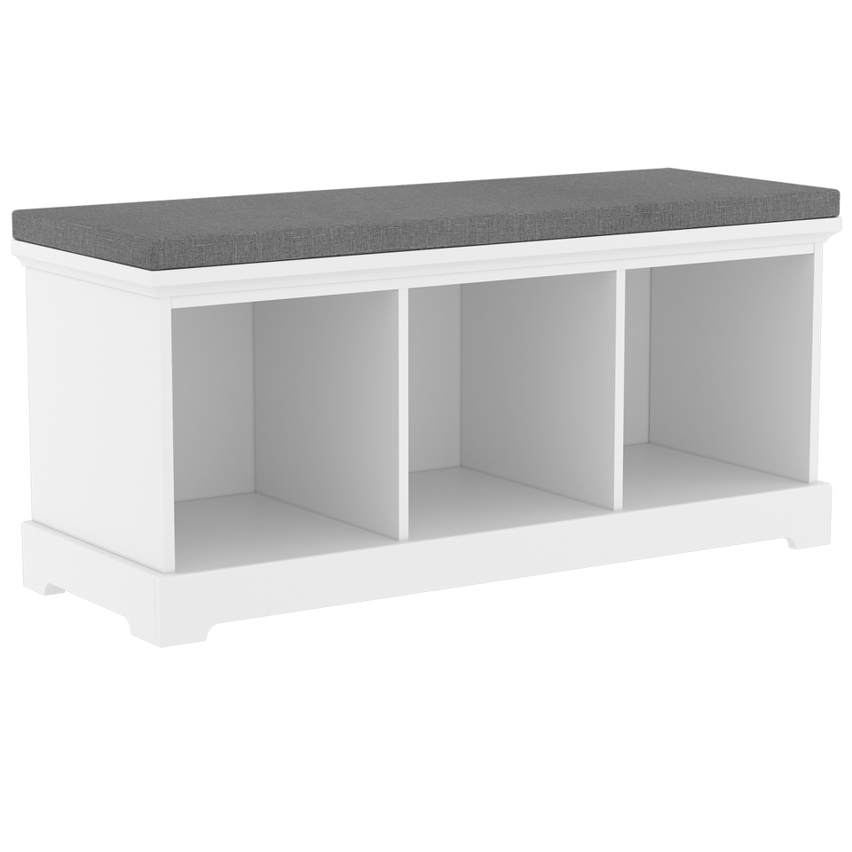 1x3 Bevelled Cube Storage Bench with Cushion White Grey