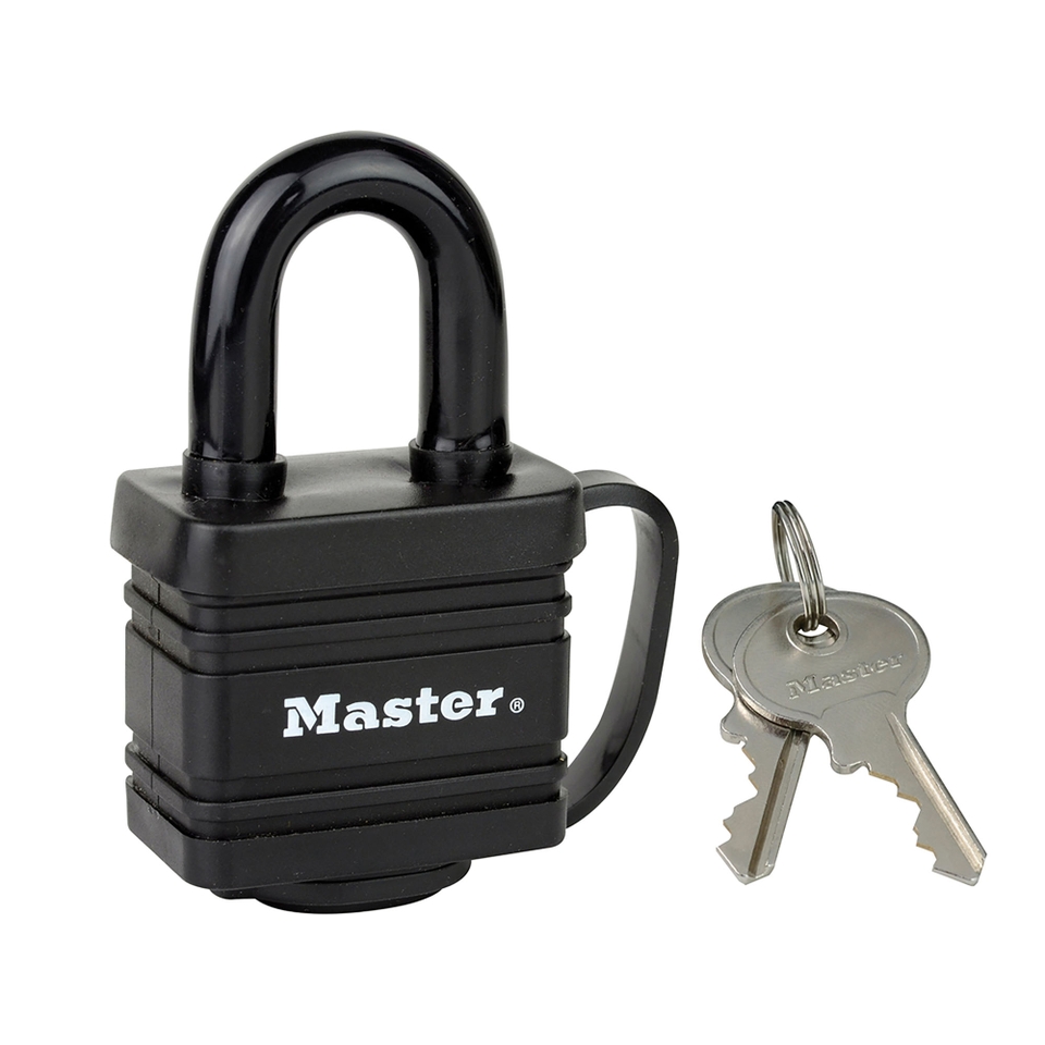 Master Lock Laminated Steel 40mm Padlock with Black Thermoplastic Cover