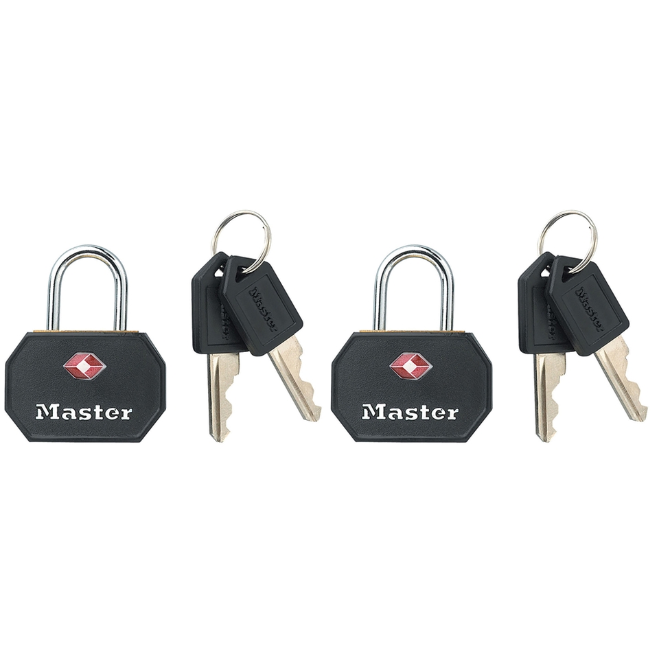 Master Lock Travel 30mm Key Padlocks TSA Certified Pack of 2 - Black