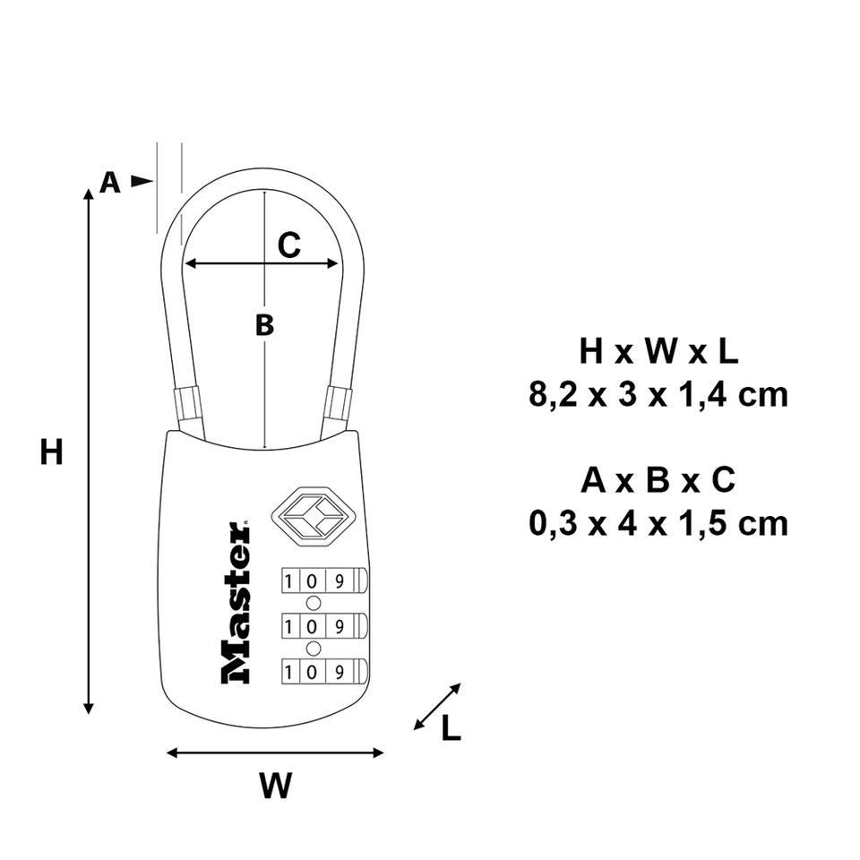 Master Lock Travel 30mm Combination Padlock TSA Certified Assorted