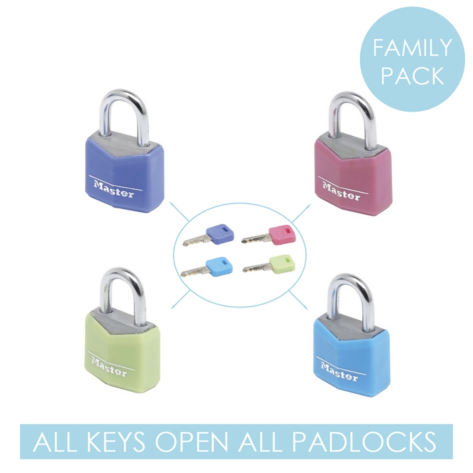 Master Lock Aluminium Keyed Alike 20mm Padlock Assorted Colours - Pack of 4