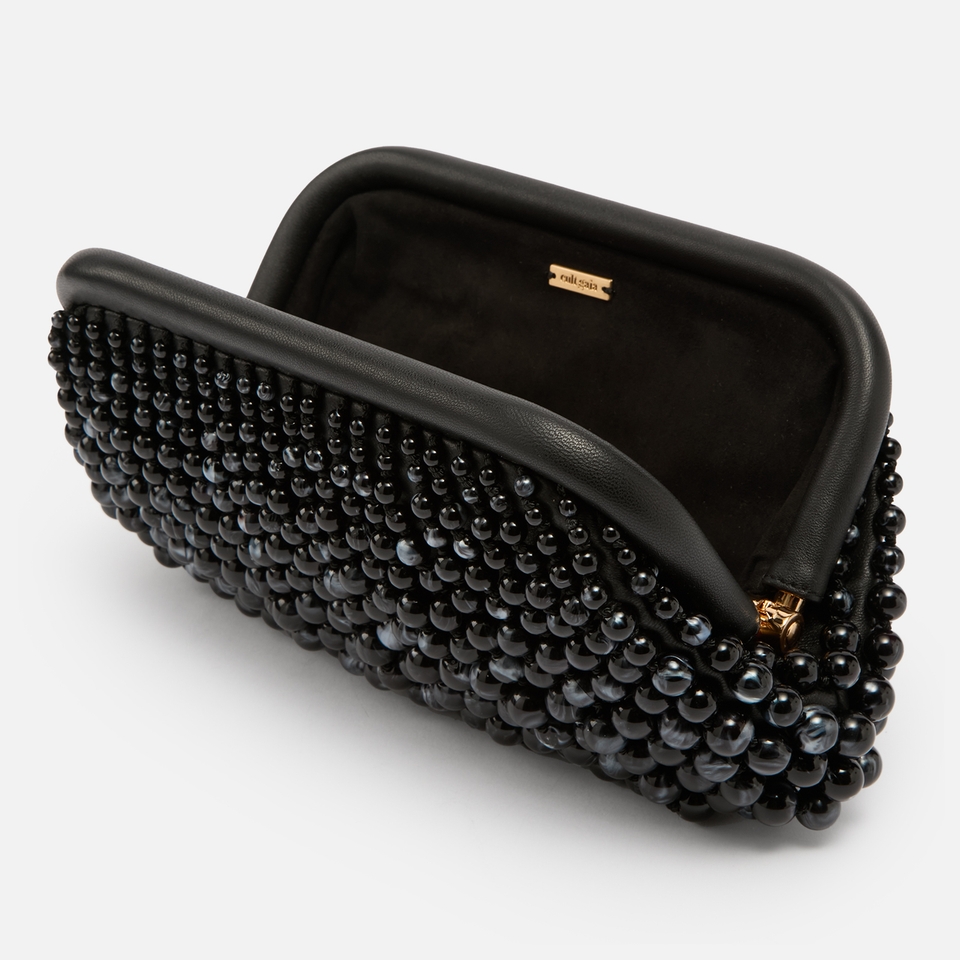 Cult Gaia Nia Leather & Beaded Acrylic Clutch