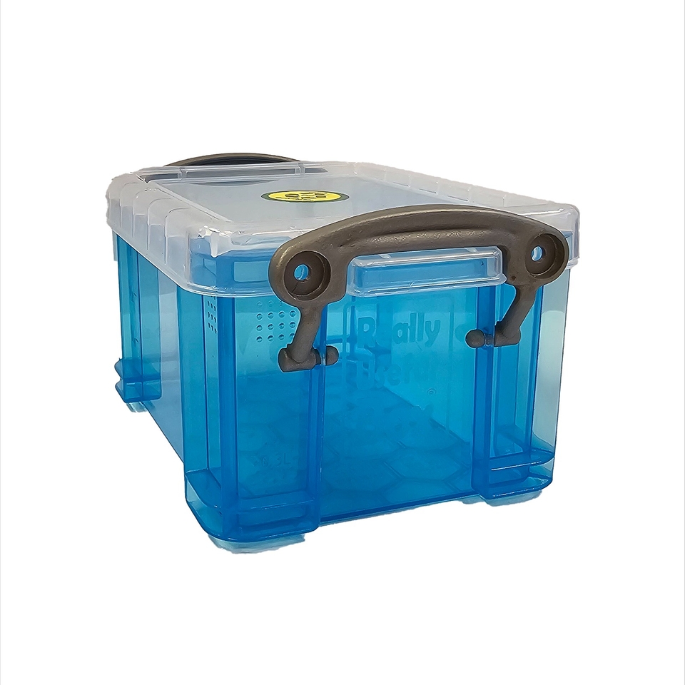 Really Useful Plastic Storage Box - Transparent Bright Blue - 0.3L