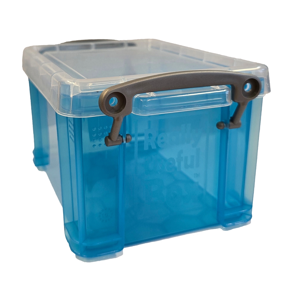 Really Useful Plastic Storage Box - Transparent Bright Blue - 1.6L