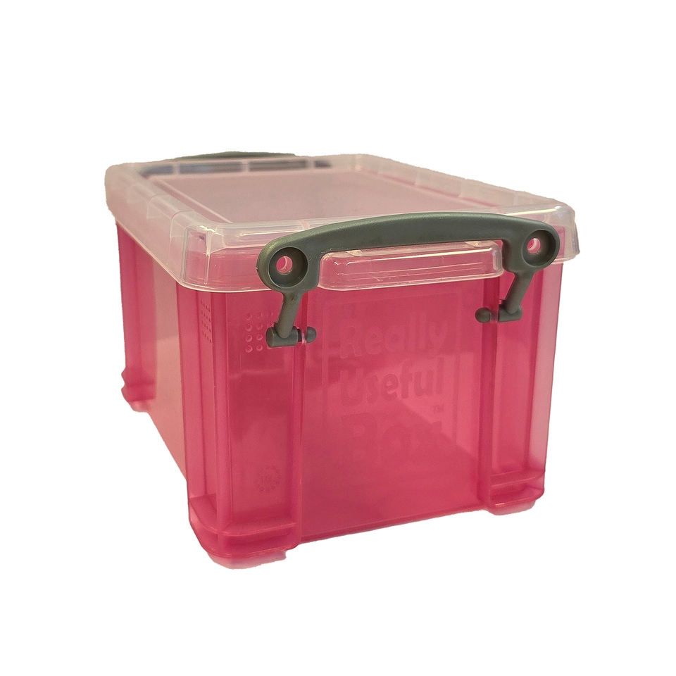 Really Useful Plastic Storage Box - Transparent Bright Pink - 1.6L