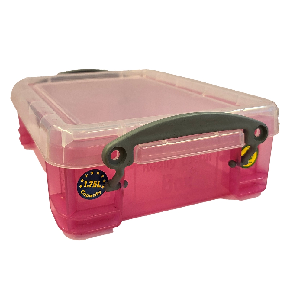 Really Useful Plastic Storage Box - Transparent Bright Pink - 1.75L