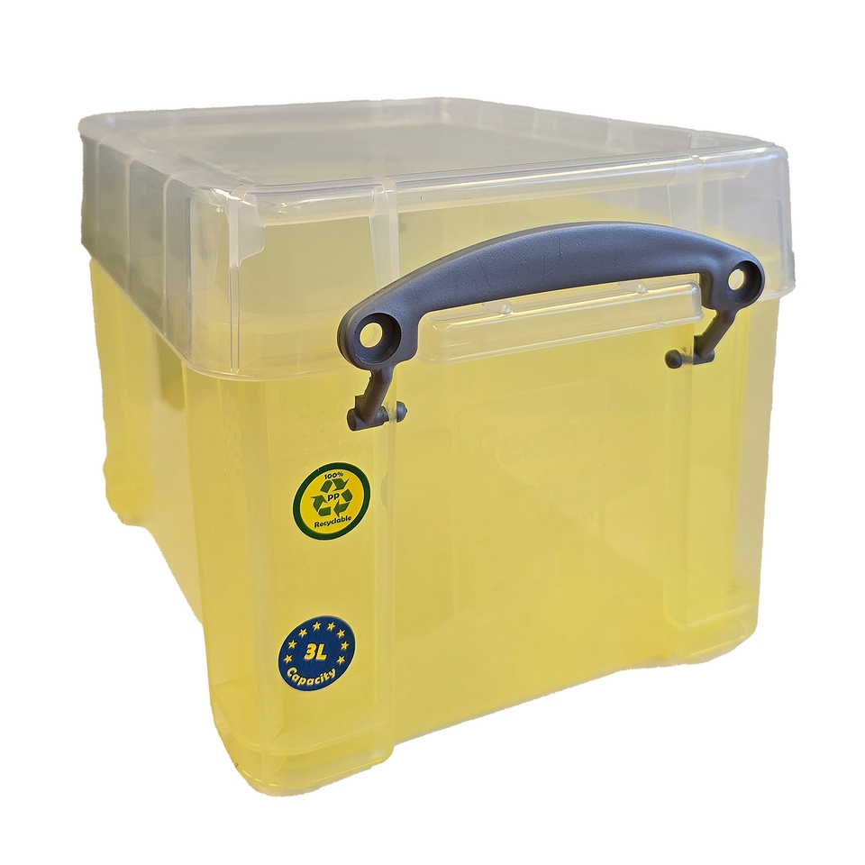 Really Useful Plastic Storage Box Transparent Yellow 3L Homebase