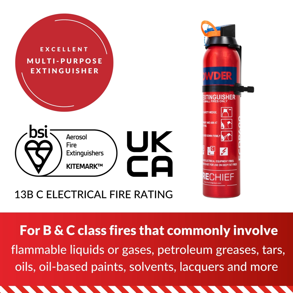 Firechief 600g BC Powder Aerosol Fire Extinguisher Homebase