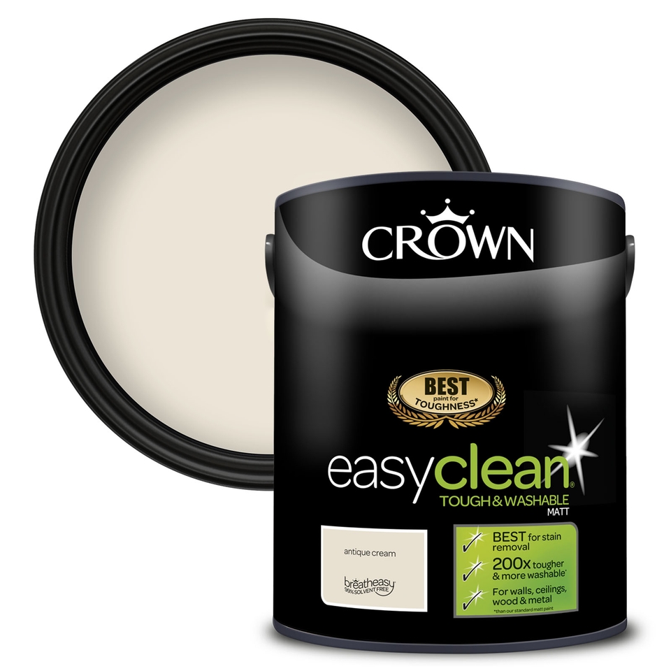 Crown Easyclean Tough & Washable Matt Paint Antique Cream - 5L