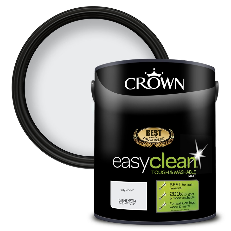 Crown Easyclean Tough & Washable Matt Paint Clay White - 5L