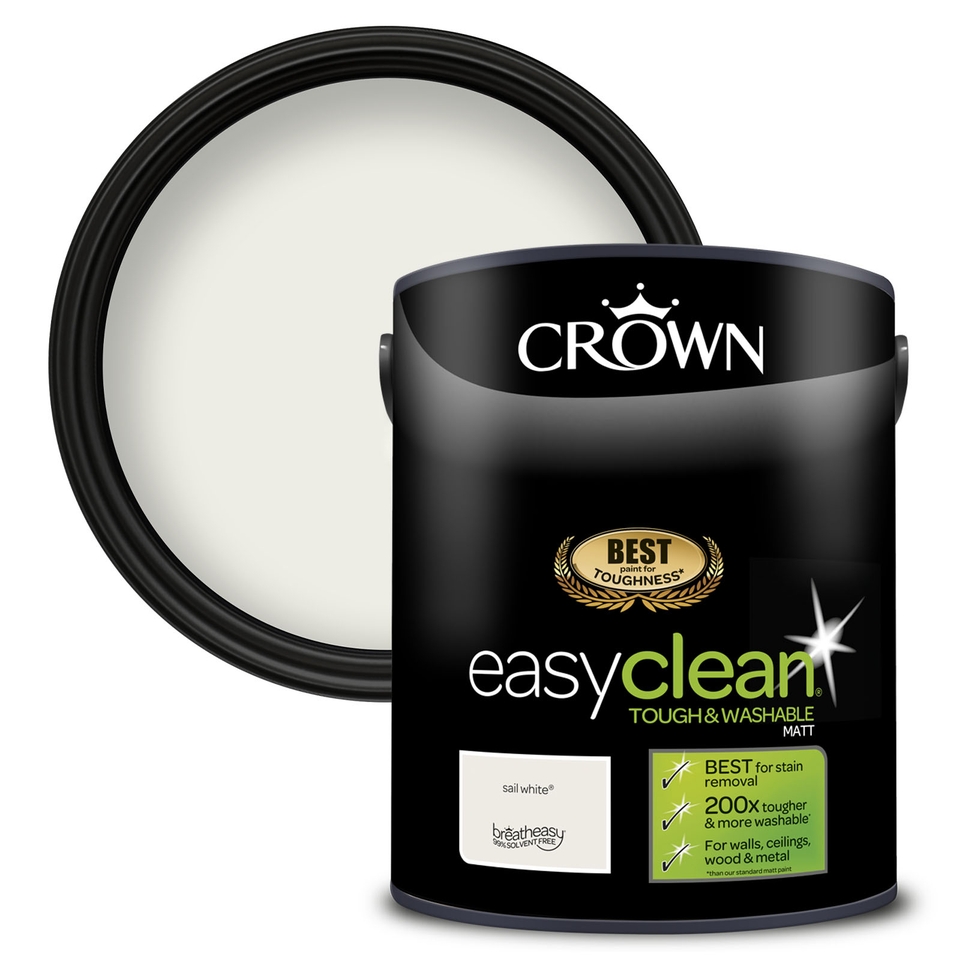 Crown Easyclean Tough & Washable Matt Paint Sail White - 5L