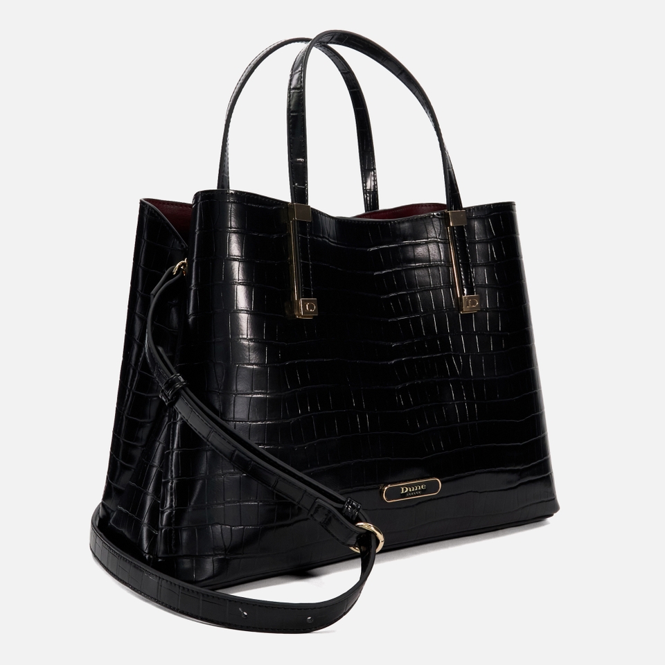 Dune Dorry Croc Effect Faux Leather Tote Bag Black