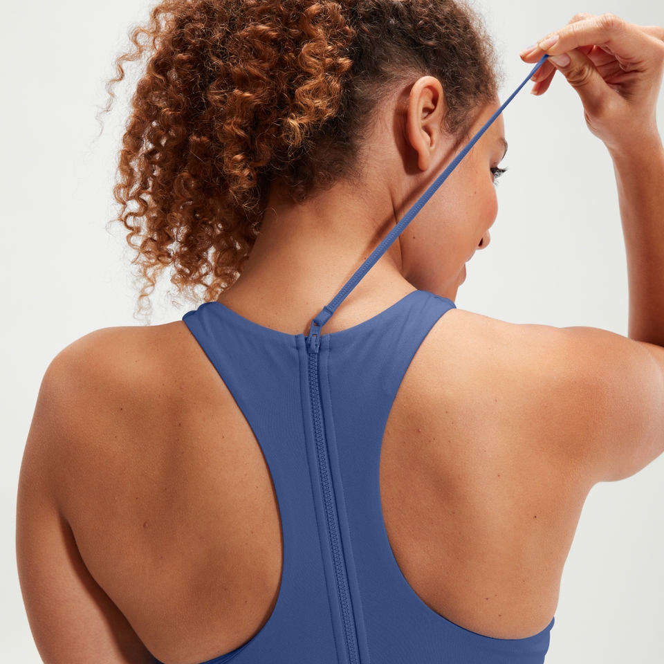Women's Racer Zip Swimsuit with Integrated Swim Bra - Blue