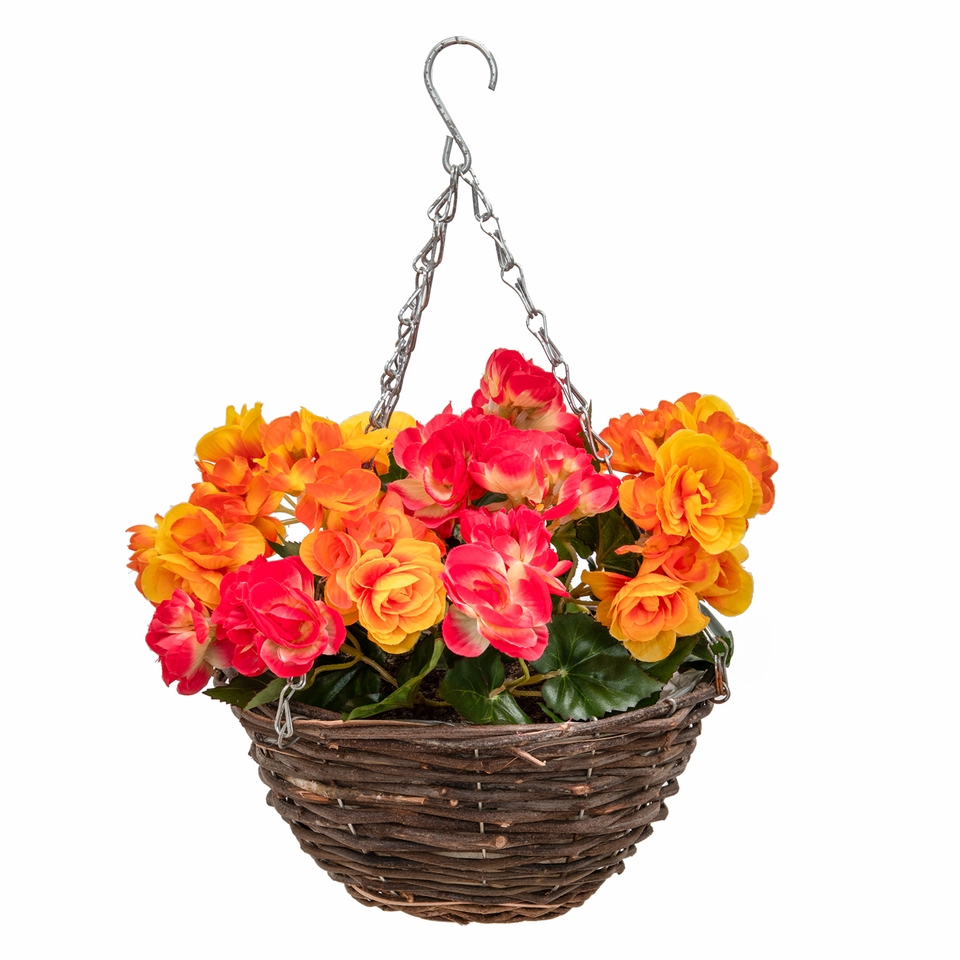 Artificial Begonia, Gardenia or Petunia Assorted Hanging Basket
