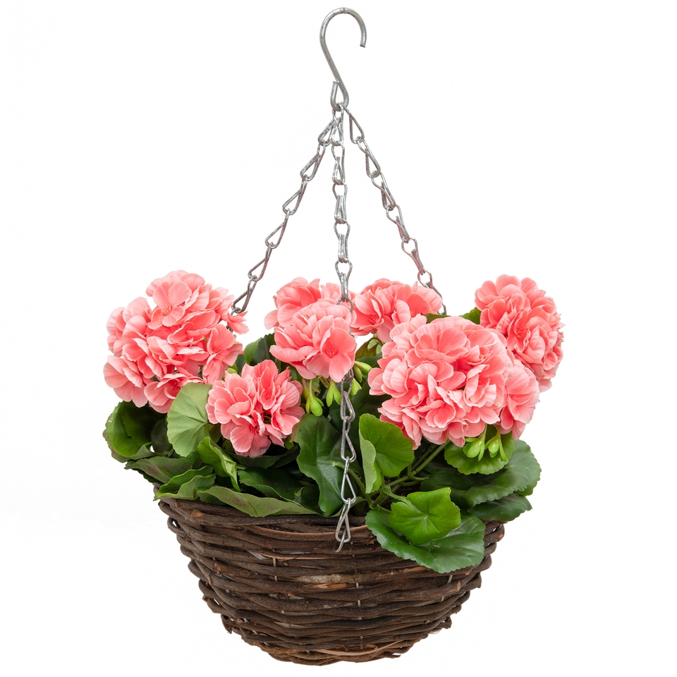 Artificial Pink Geranium Hanging Basket