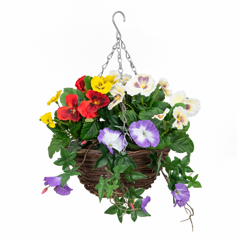 Artificial Pansy, Petunia or Begonia Assorted Hanging Basket