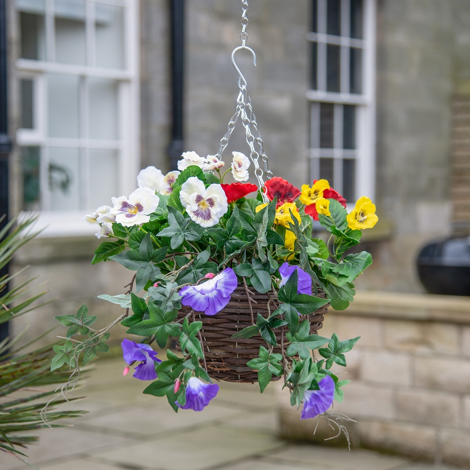Artificial Pansy, Petunia or Begonia Assorted Hanging Basket